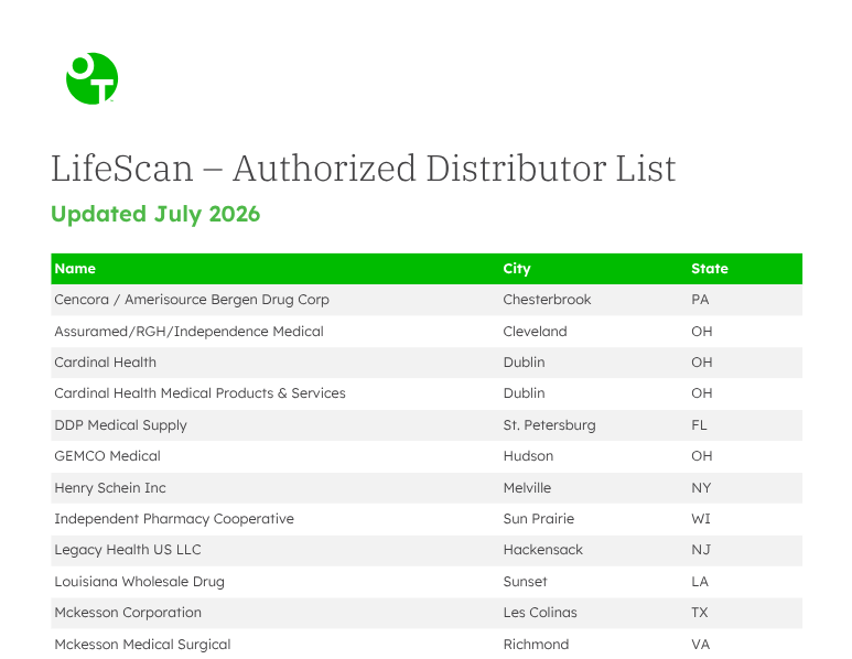 LifeScan Authorized Distributor List